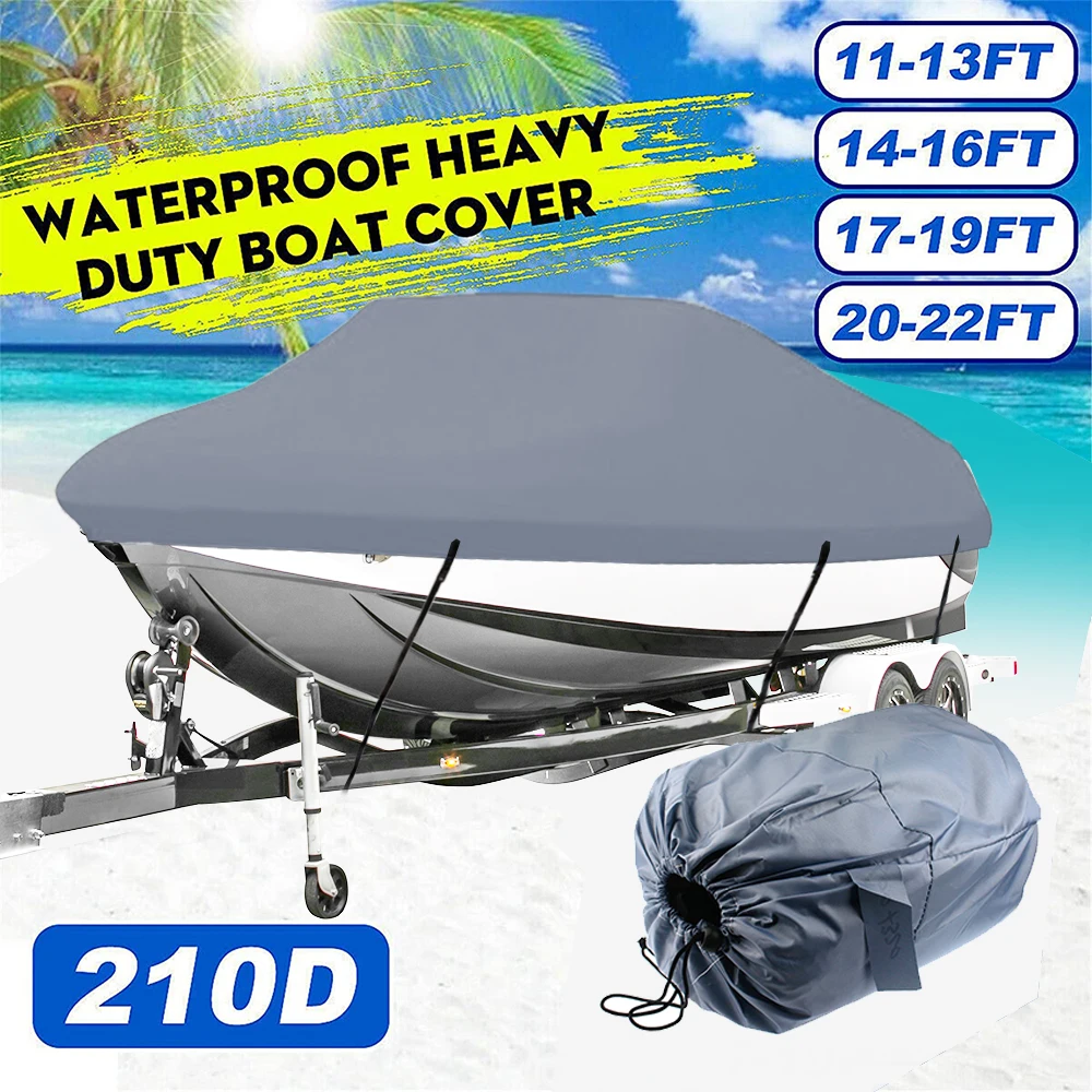 Speedboat Boat Cover Outdoor Grey 20-22ft Rain Protection Fish Ski V-Hull 210D Heavy Duty Waterproof Trailerable Grey