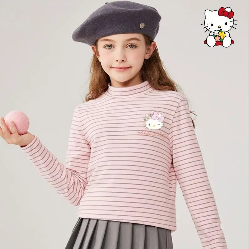 سانريو مرحبا كيتي طبقة قاعدة للأطفال Kawaii Y2K أنيمي ملابس الأطفال مريحة لينة الرسم صوف مبطن الشتاء الدافئة