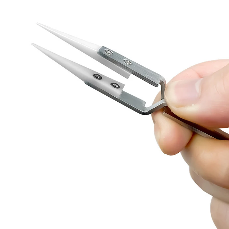 Interchangeable Head Anti-static Stainless Steel Ceramic Tweezers Heat-resistant Anti-magnetic Bending Straight Industrial Clips
