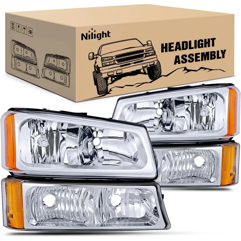 

Headlight Assembly for 2003 2004 2005 2006 Chevy Silverado Avalanche 1500 1500HD 2500 2500HD 3500 Pickup Replacement H