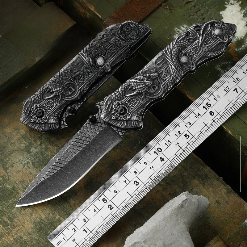 Anti Body Folding Knife Outdoor Portable Knifes 3D Dragon Relief Folding Knife High Hardness Wilderness Survival Knife mes