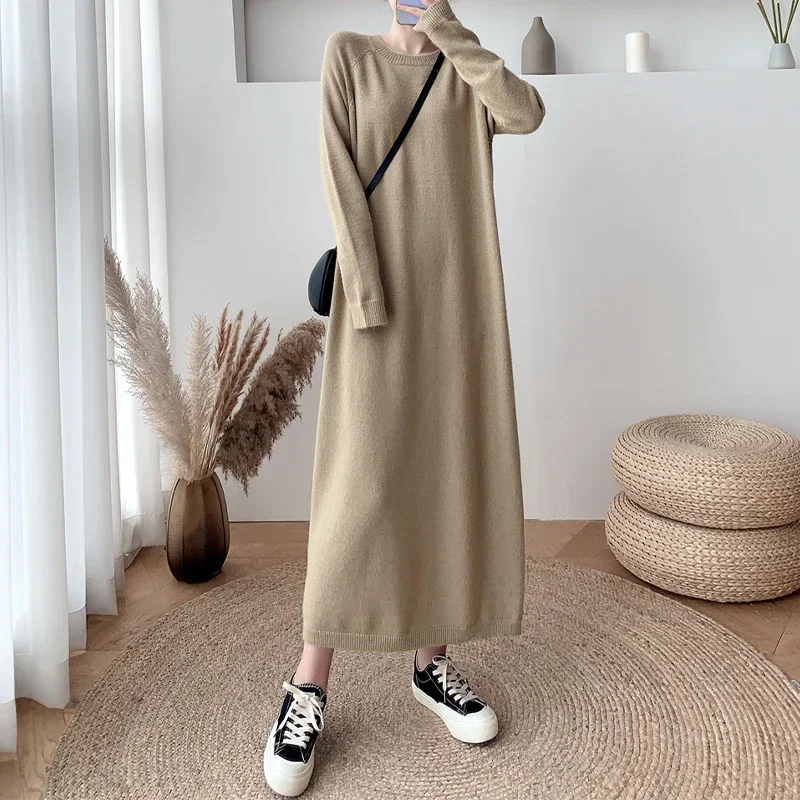 

Autumn Winter Korean Elegan O-Neck Sweater Knitting Dress Loose Casual Warm Versatile Party Evening Wear Fashion Clothing A290