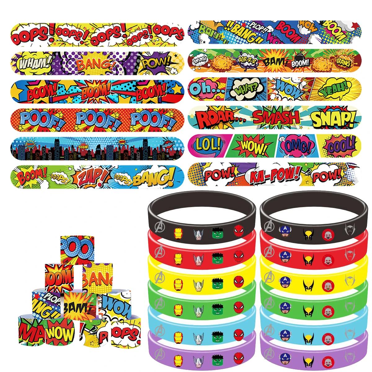 Superhero The Avengers Party Favors Slap Bracelets Silicone Wristbands POW WOW BOOM Explosion Cloud Style Party Decorations