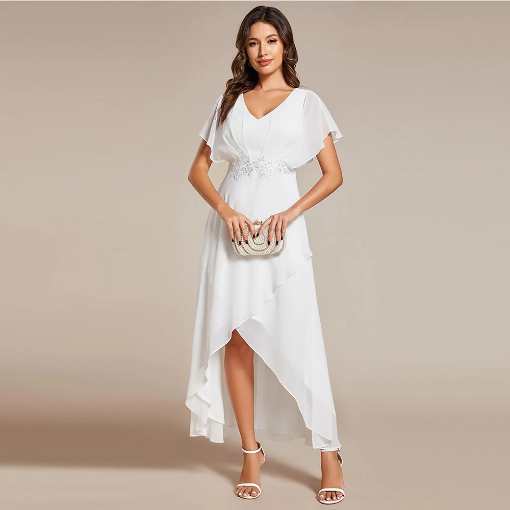 

Customized Women's Formal Dress A Line V Neck Applique Waist Tea Length Wedding Guest Dress Mother of The Bride Dresses 2025
