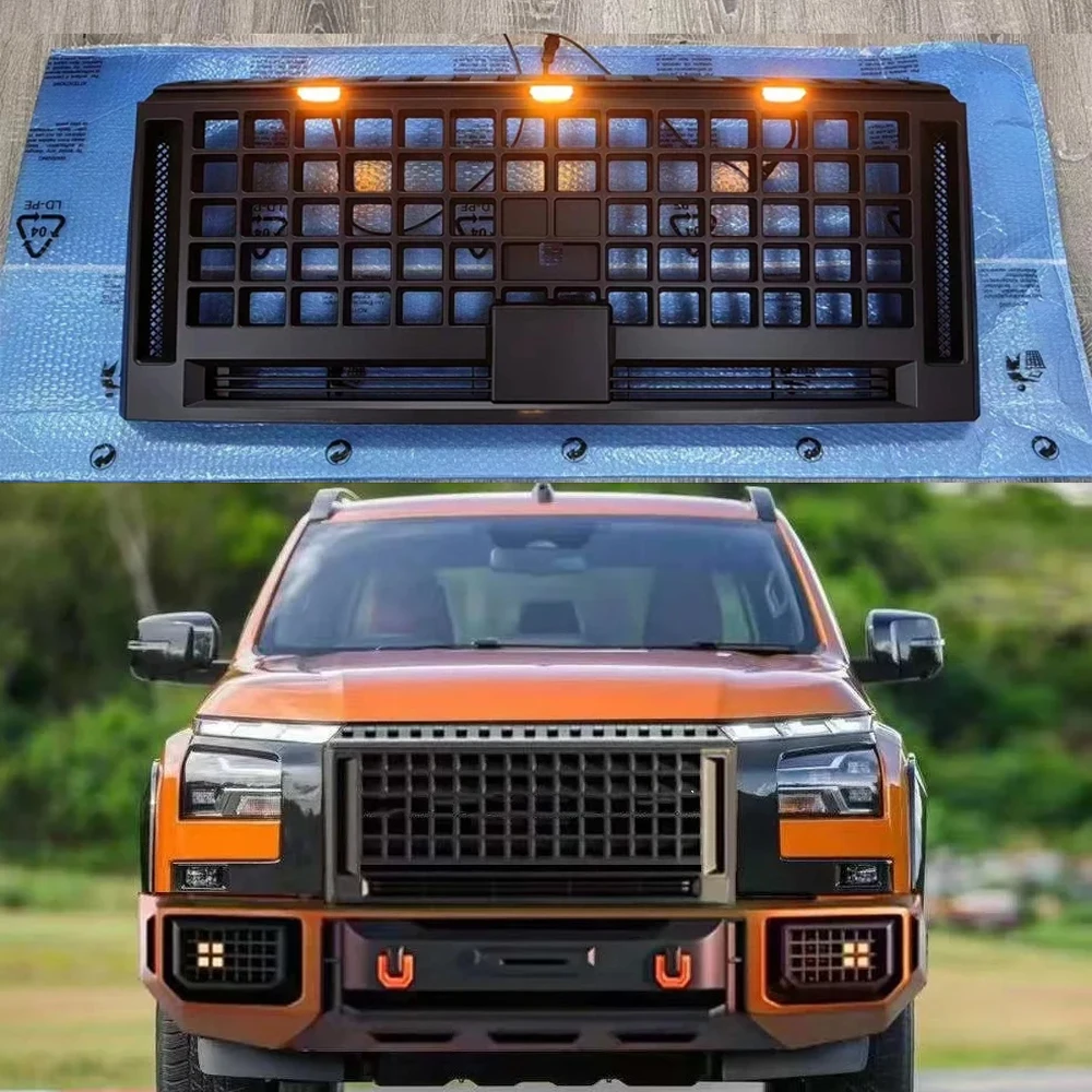 

For Mitsubishi Triton L200 2024 2025 Pickup Modified Front Face Decorative Mesh with LED Car Bumper Grill Front Racing Grilles