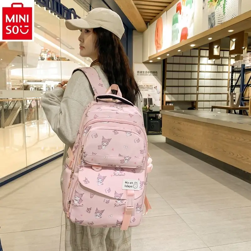 MINISO Sanrio Cartoon Kuromi Waterproof and Load Reducing Children's Backpack, Student Large Capacity Casual Backpack