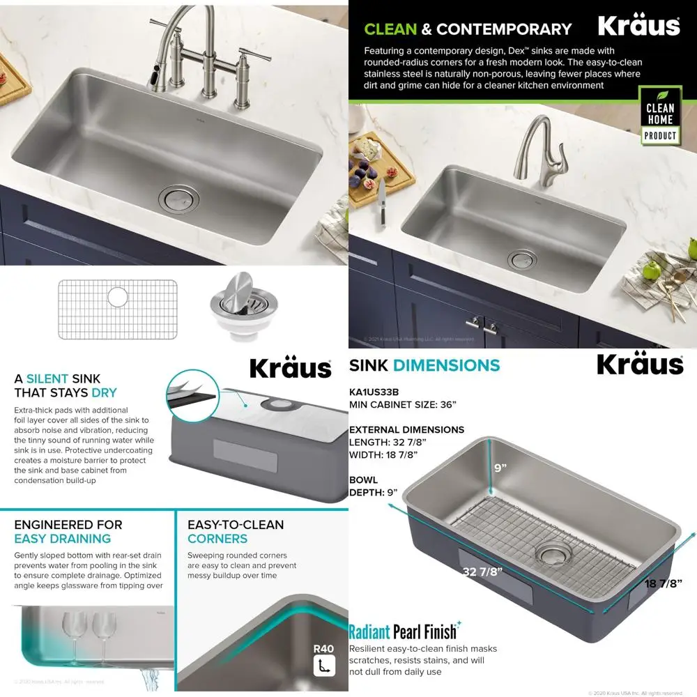 

33-inch KRAUS Undermount Single Bowl Stainless Steel Kitchen Sink, KA1US33B