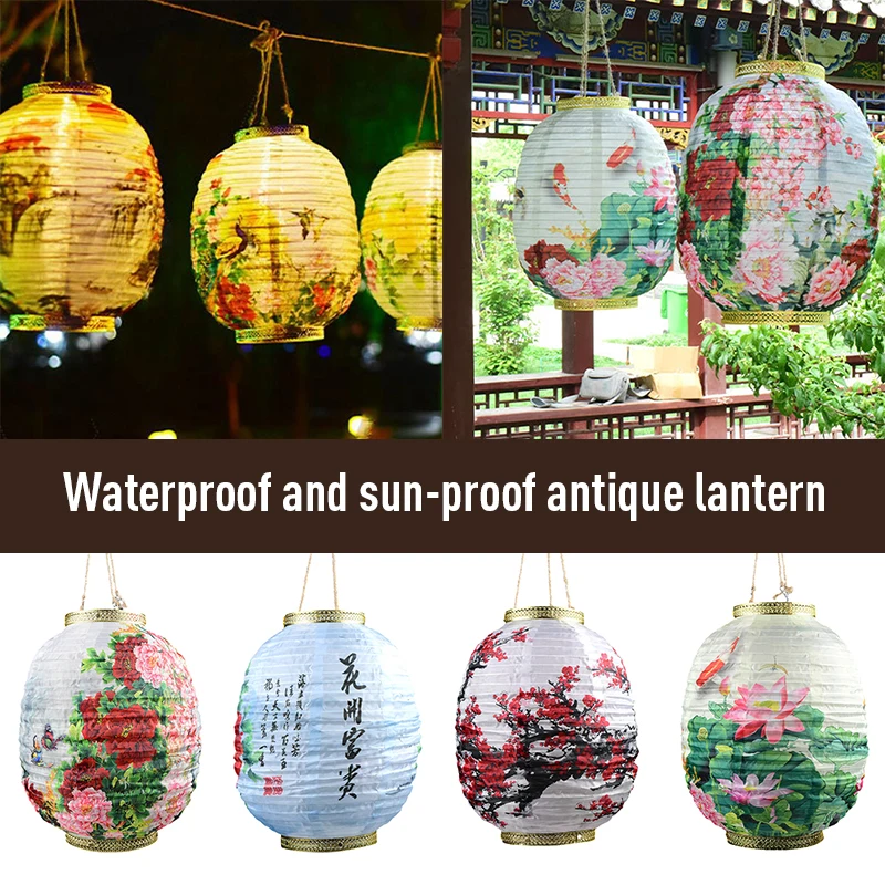 

Chinese Style Ink Lantern Cloth Lamp Shade With Accessory Outdoor Waterproof Hanging Lantern New Year Mid-Autumn Festival Decor