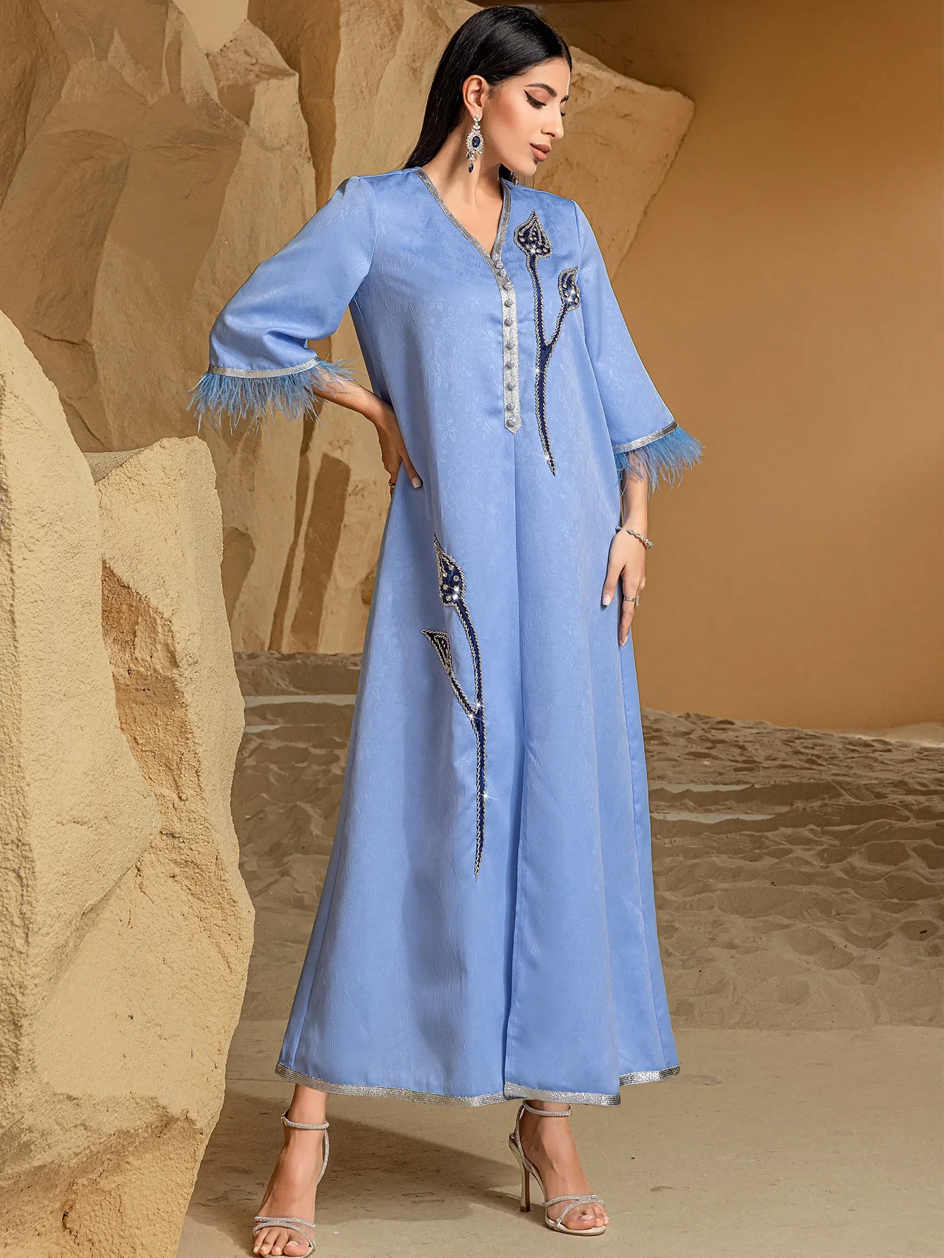 2025 Ramadan Abayaเพชรเย็บปักถักร้อยชุดมุสลิมสําหรับผู้หญิงดูไบตุรกีKaftan Kebaya Caftan Marocain Femme Robe Eid Jalabiya