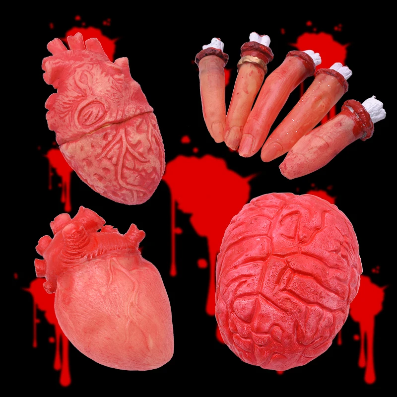 Halloween Party Haunted House Decor Supplies Horror Props Bloody Fake Heart Finger Foot Body Part Organ Terrible Hanging Decor