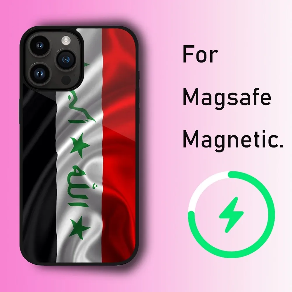 Iraqi Iraq Flag Phone Case For iPhone 11 12 13 14 15 Max Plus Pro Wireless Magnetic Magsafe Charging Shell