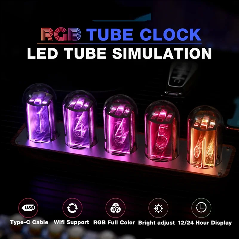 Nixie Tube Clock With Wi-Fi SYNC 12/24H Display Retro Alarm Clock Tube Clock Desktop Home Decoration Gift