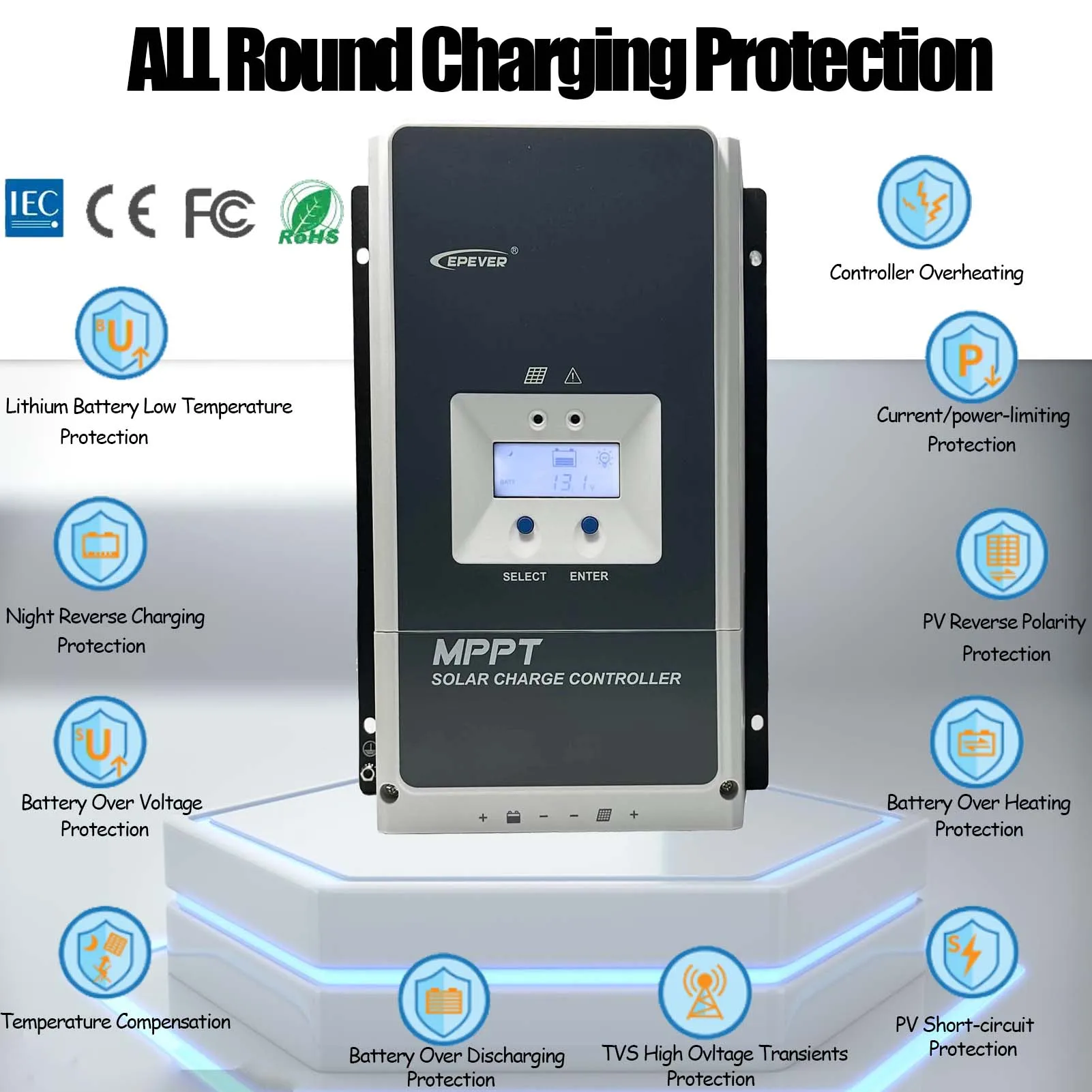 EPEVER 50 60 80A MPPT Solar Charge Controller Max PV Input 150V or 200V With MT50 USB Temperature Sensor
