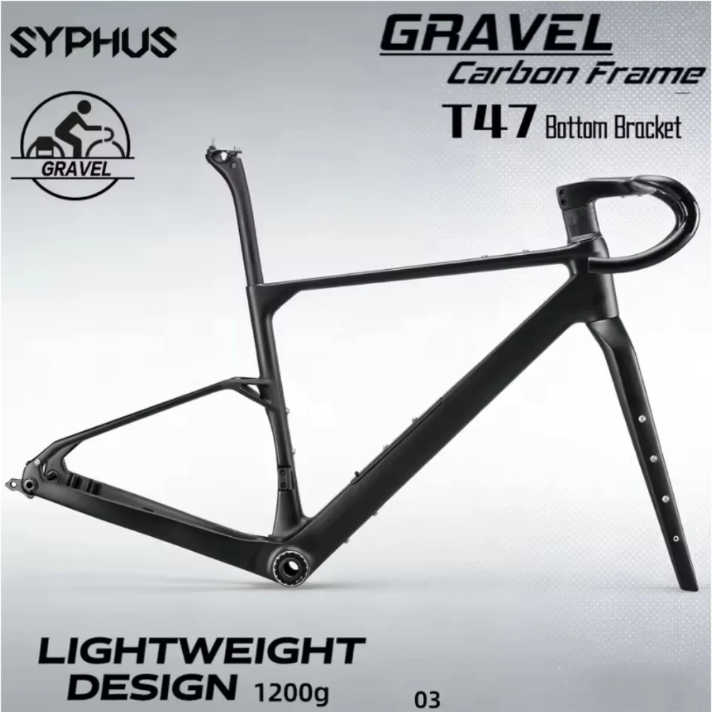 Syphus 2026NEW T1100 Carbon Gravel Frame T47 Carbon Bicycle Cyclocross Frame 700*50C Gravel Frame Bike Disc Brake Frame