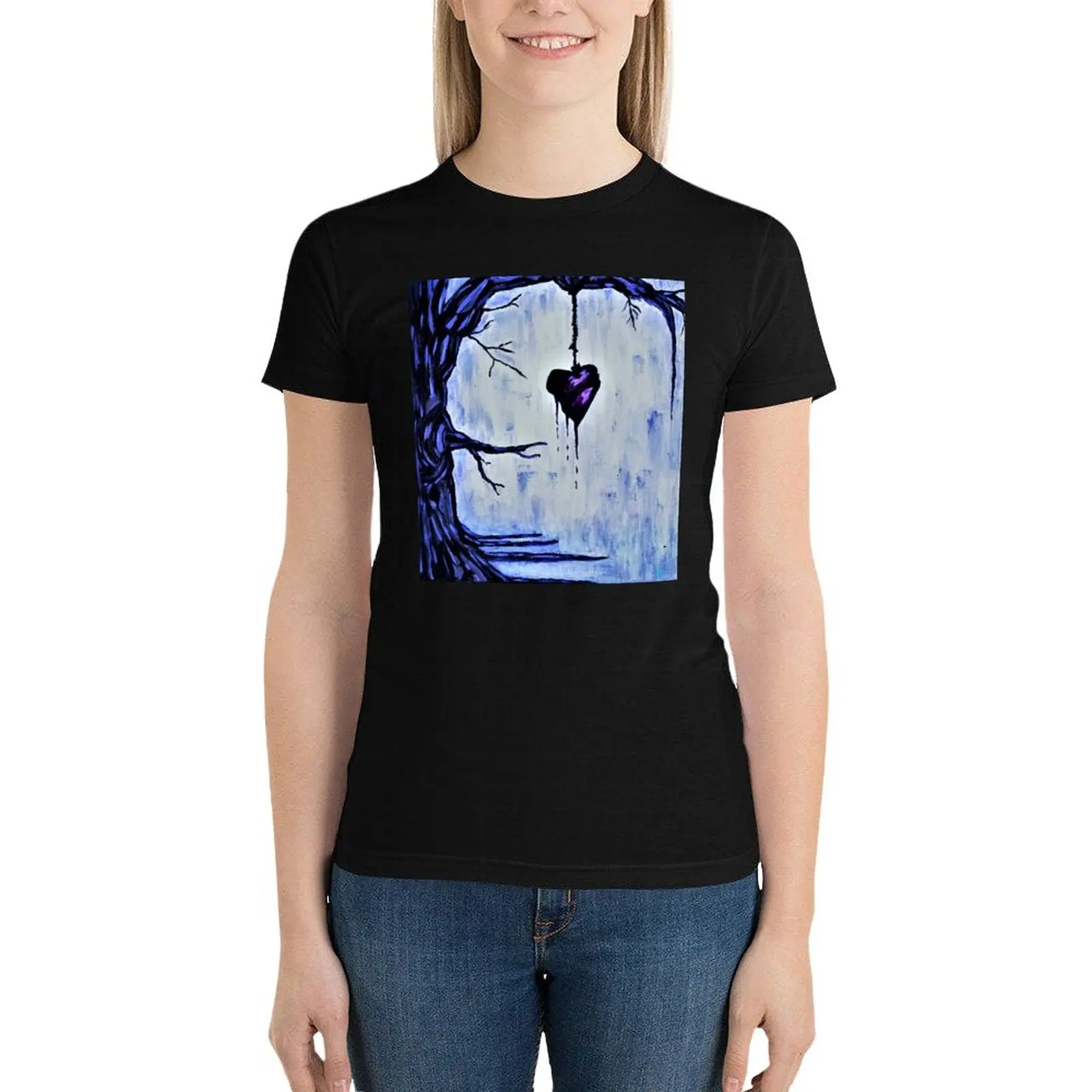 

Tree with heart - blue T-Shirt Blouse hippie clothes summer top Female clothing t shirts for Women