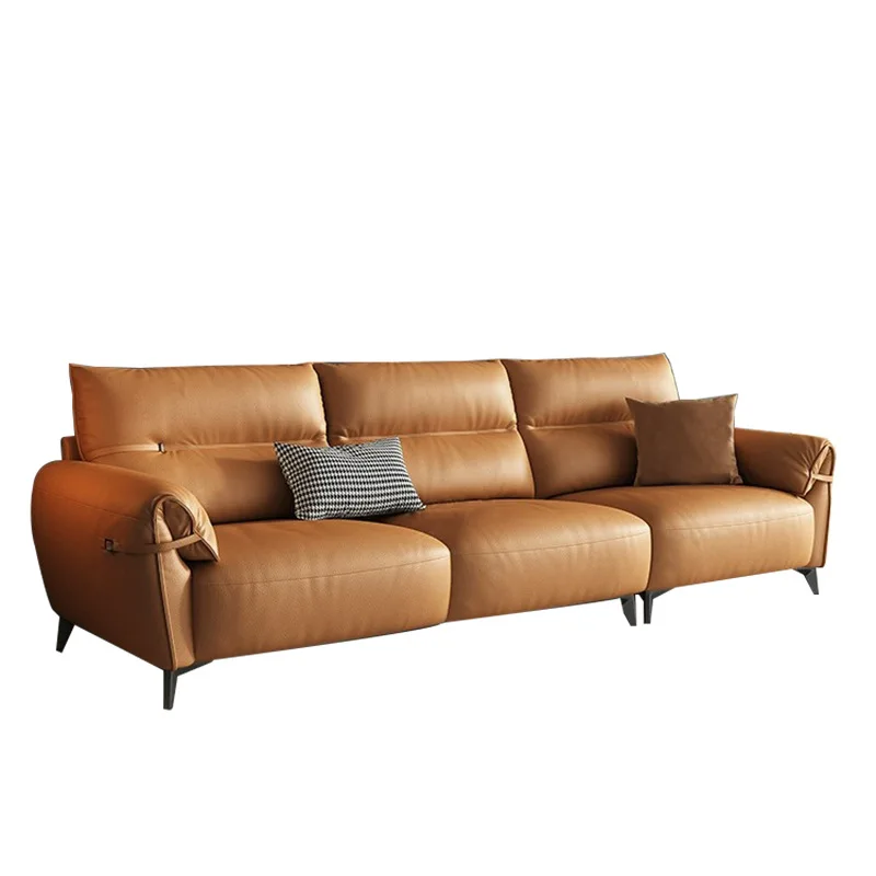 Zero wall electric sofa multi-functional first-layer cowhide modern simple first-class space capsule three-person leather sofa