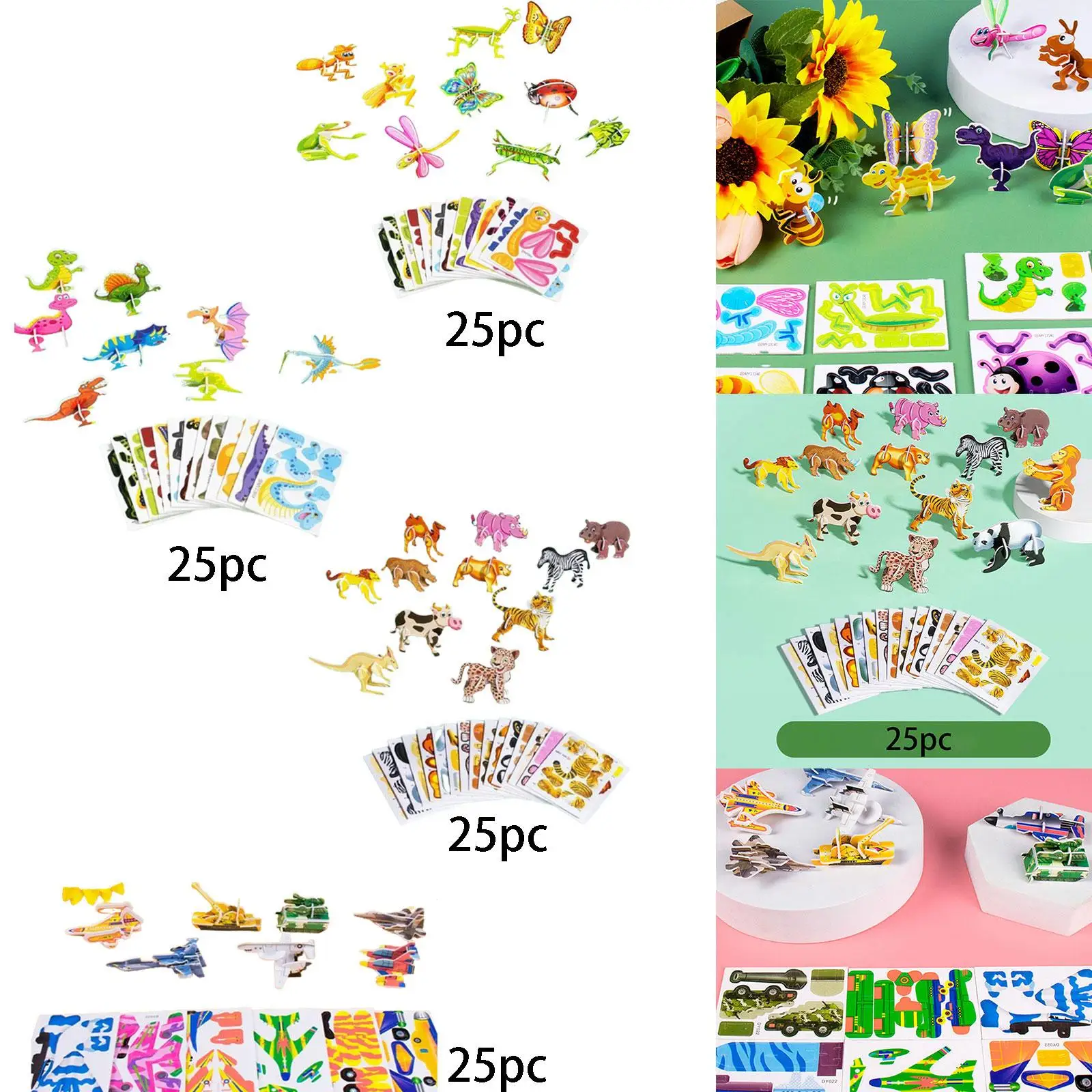 Creative DIY Model Building Kits for Kids 4-7 Years Old Educational Puzzles 3D Jigsaw Toys Gift Set Cartoon Theme Motor Skills