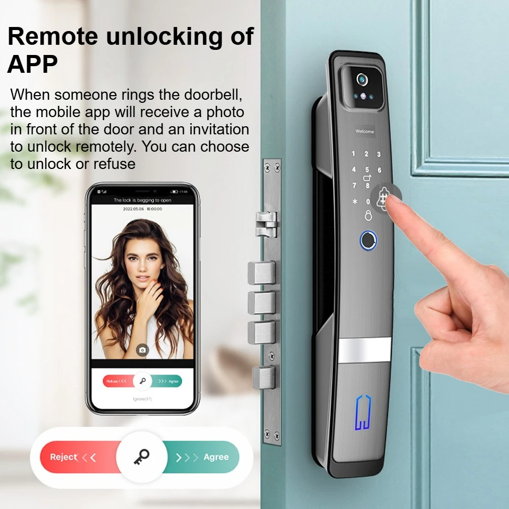 ทูย่า ไวไฟอัตโนมัติสมาร์ทล็อค 3D การรับรู้อินฟราเรดใบหน้าปลดล็อคระยะไกลและกระดิ่งประตู 14 ภาษาสนับสนุน Anti - pry