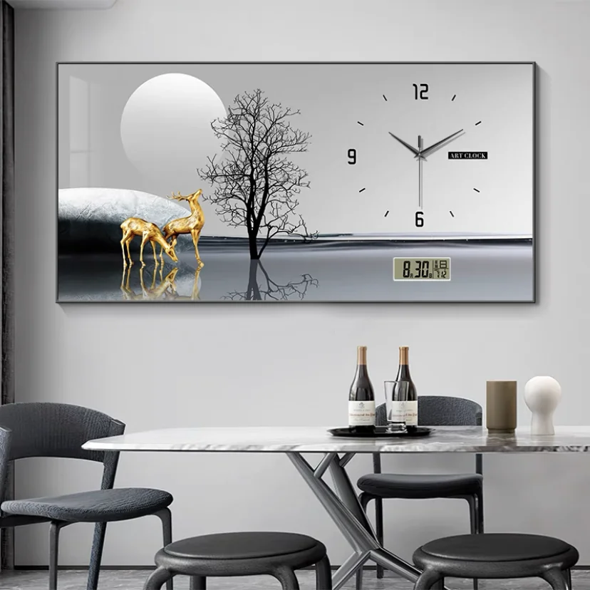 Restaurant Decoration Painting Clock Wall Clock Living Room Home Modern Luxury Deer Restaurant Decoration Painting Calendar