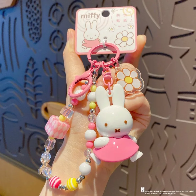 2025 New Kawaii Miffy Rabbit Beaded Keychain Cartoon Boris Backpack Pendant Mobile Chain Children's Creative Festival Gift