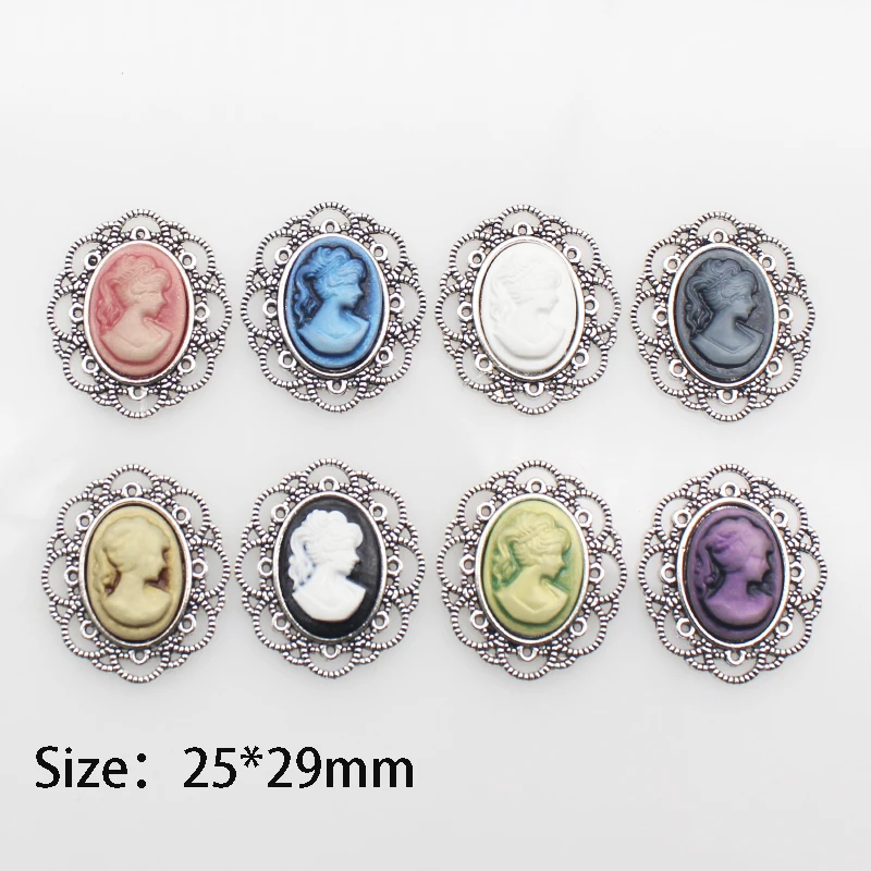 Tête de princesse Antique ovale en résine, 10 pièces, 25x29mm, accessoires de couture à fond plat en alliage pour cheveux, bricolage