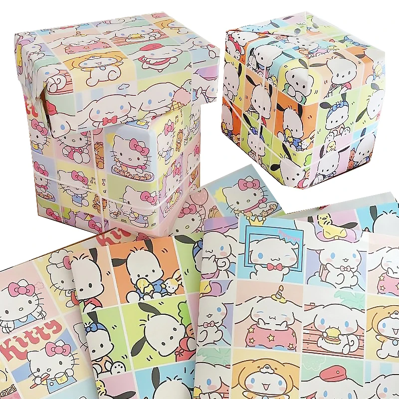 

9 Sheets Kawaii Sanrioed Wrapping Paper Hello Kitty My Melody Pc Cinnamoroll Cartoon Diy Artware Package Book Cover Wrap Packing