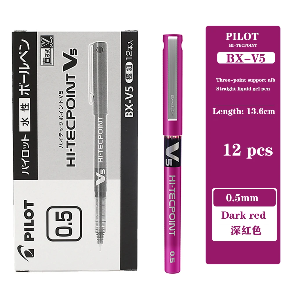 12 Stks/doos Pilot Gel Pen BX-V5 Rechte Vloeibare Balpen 0.5Mm Grote Capaciteit Kleur Spuit Pen Schoolbenodigdheden Briefpapier