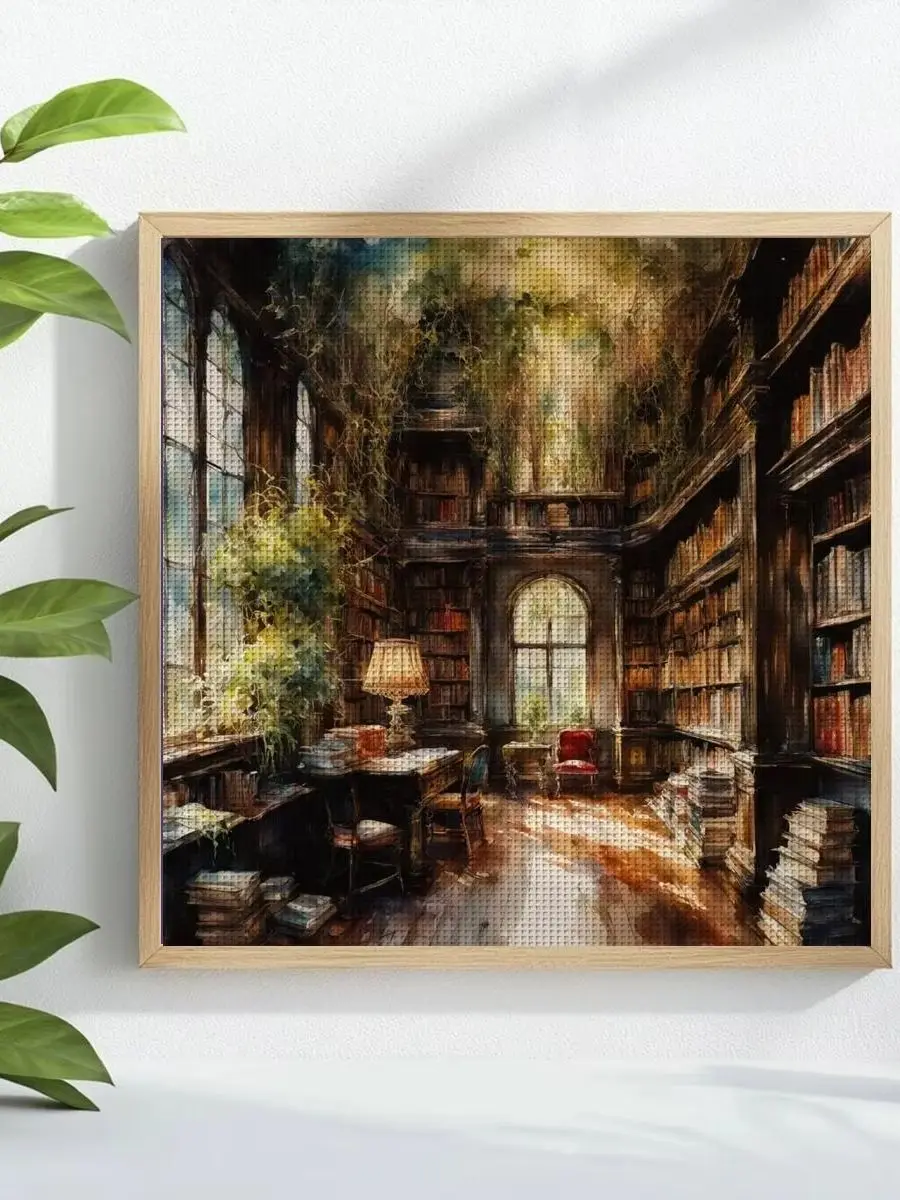 1 Stück 30x30 cm/11,8 Zoll Bibliothek Gestempeltes Kreuzstich-Set DIY-Kit 11/14/16CT DIY-Stickset DIY-Kreuzstich-Set – Detail 1