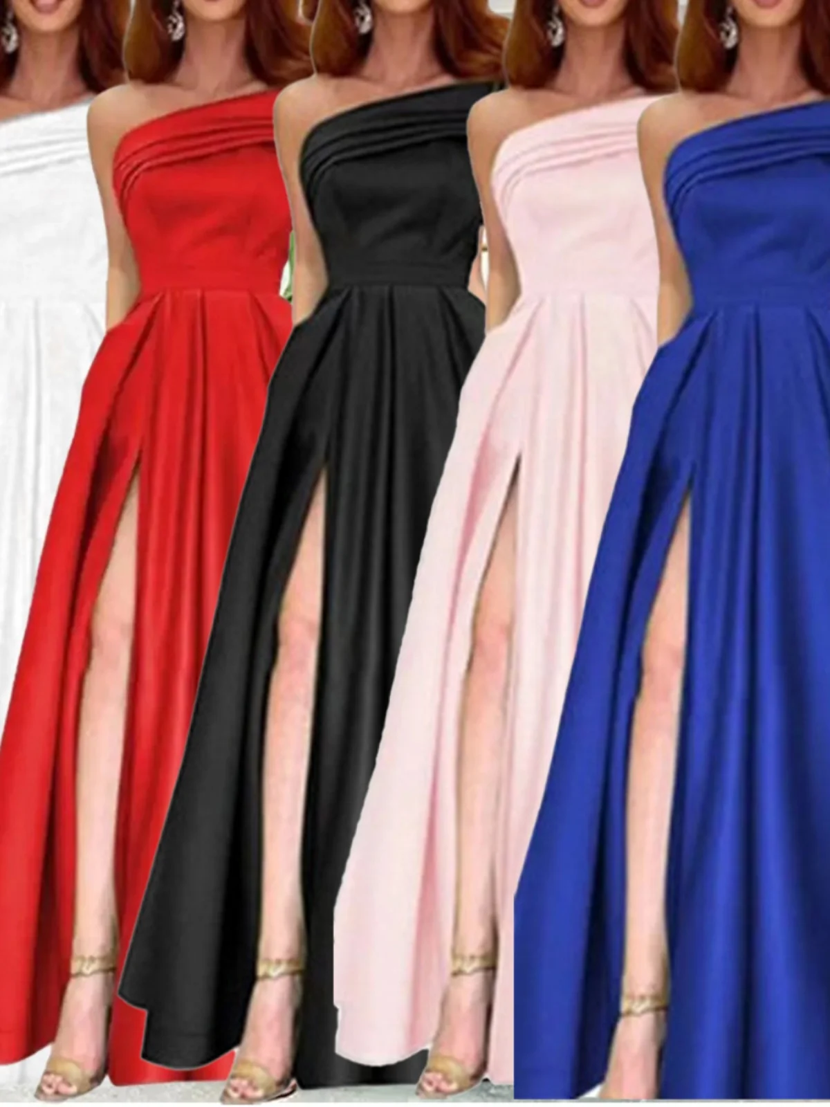 إلي ساتان للسهرات دكتور تنورة منتفخة بفتحة عالية لعيد الميلاد من ألياف البوليستر ميدي دكتور #4