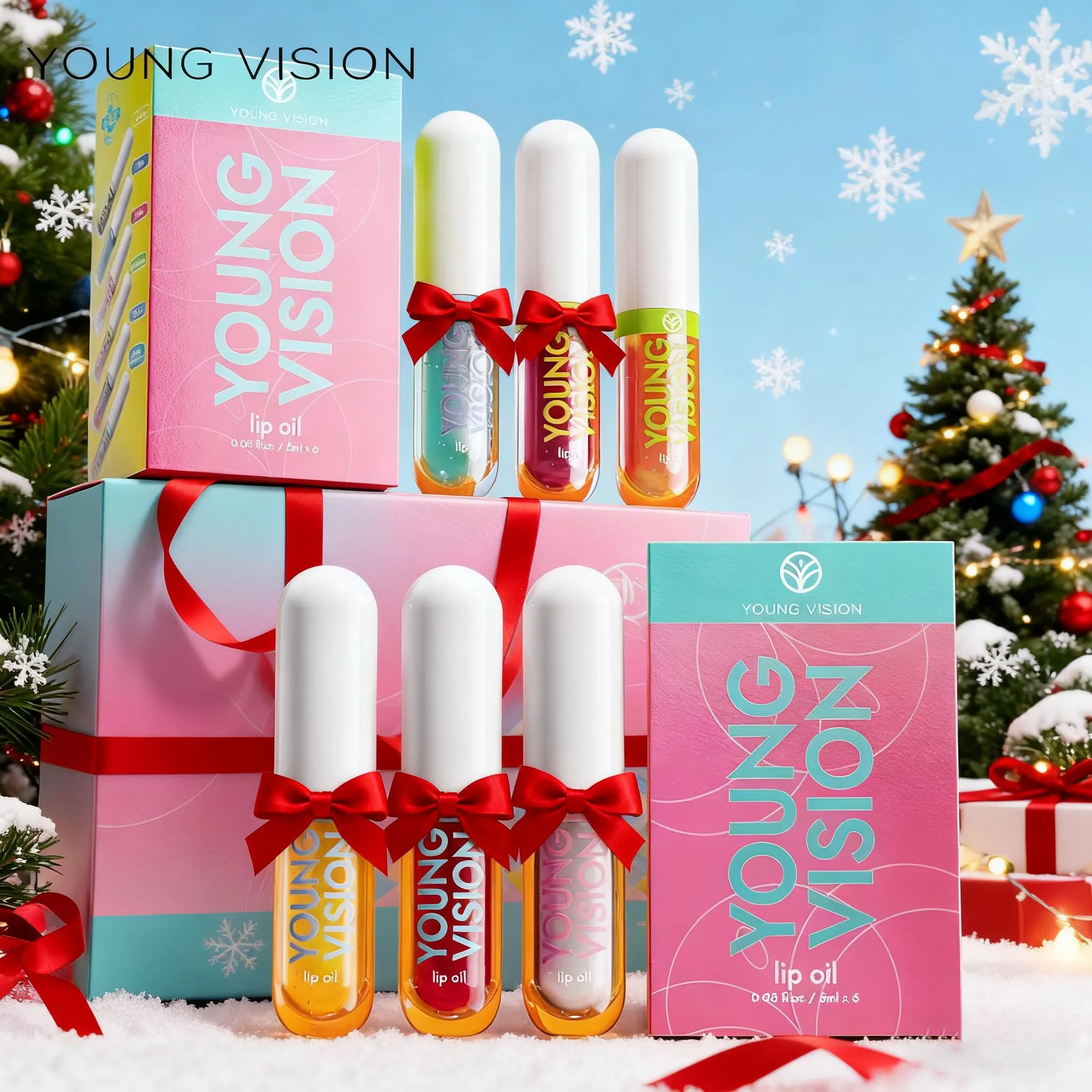 YOUNG VISION 6-Color Refreshing Fruit Flavored Moisturizing Lip Oil Set Colorful, Hydrating, and Moisturizing Lip Gloss
