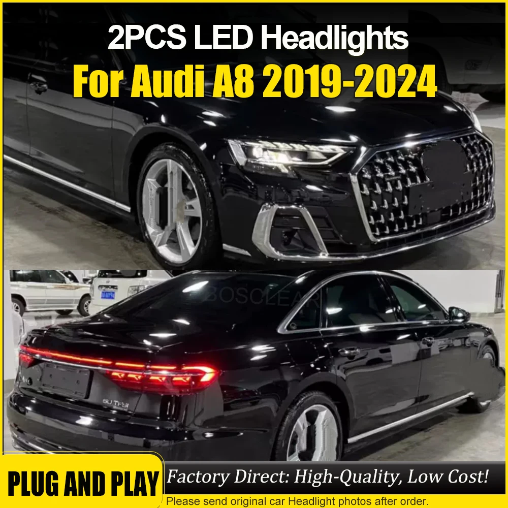 

Светодиодные фары для Audi A8 A8L 2018-2025 фары A8 цифровая матрица водяной динамический указатель поворота дальнего света линза проектора ангельского глаз