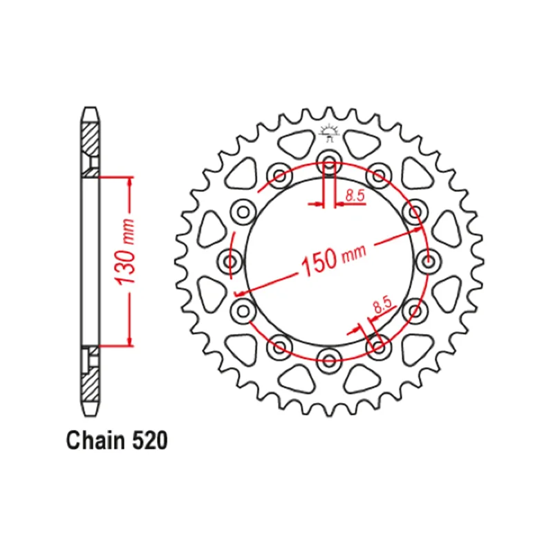 OZOEMPT 520-52T Motorcycle Rear Sprocket Apply to WR250 F-L,M,N (Off Road Version)   YZ250 F-Z,A,B,D 10-13   YZ250 FX-N  22