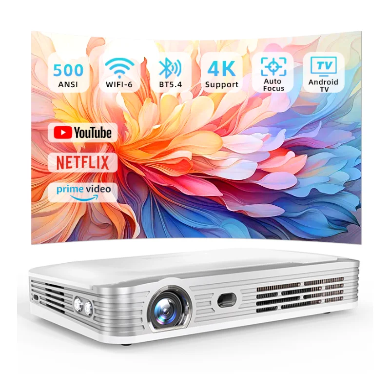 4K Supported Full HD 1080P Smart Projector with 5000 Lumens Built-in Battery WiFi Dual Band for Home Theater Movie Cinema Night