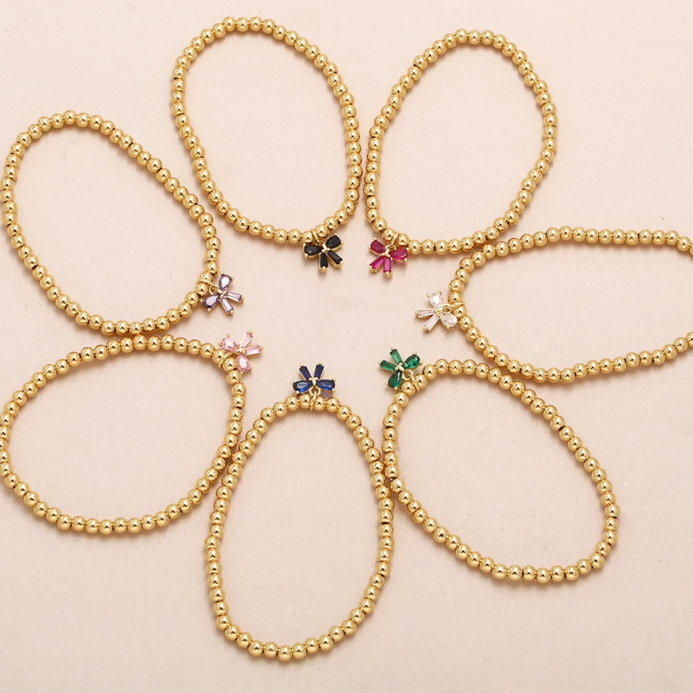 FLOLA Simple Beaded Chain Bowknot Bracelets for Women Elastic Bracelets Gold Plated Jewelry Gifts brtd81