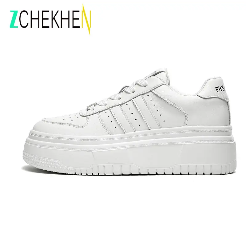 Women Split Leather Patchwork Shoes Casual Platform Shoes Woman Chunky Sneakers Ladies Sports White Tenis Feminino Spring