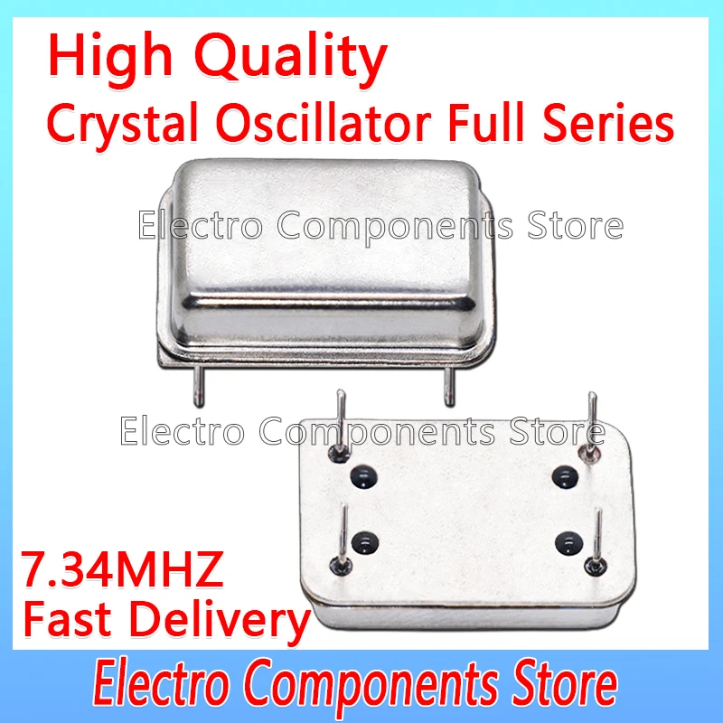 2PCS 7.34MHz 7.34M Active Crystal Oscillator OSC In-line DIP-4 Rectangular Clock Vibration Full Size 4Pin 3.3V 5V DIP14