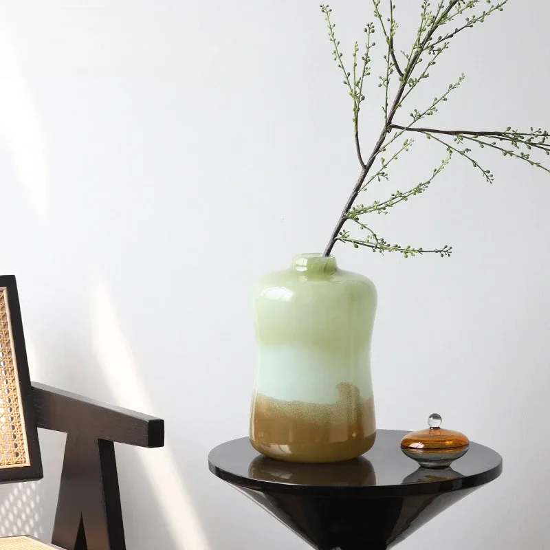 Matcha Green Gradual Change Glass Vase Ornament Porch Living Room Bedroom Desktop Dining Table Creative Home Art Decoration