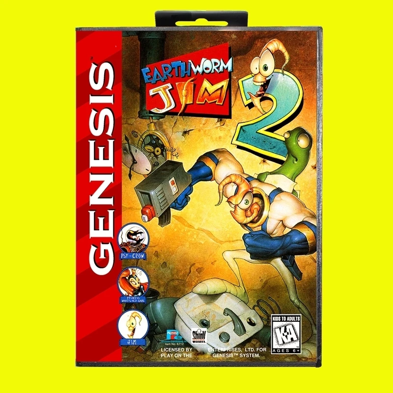 Earthworm Jim 2 MD Game Card 16 Bit with US Box for Sega Megadrive Genesis Video Game Console Cartridge