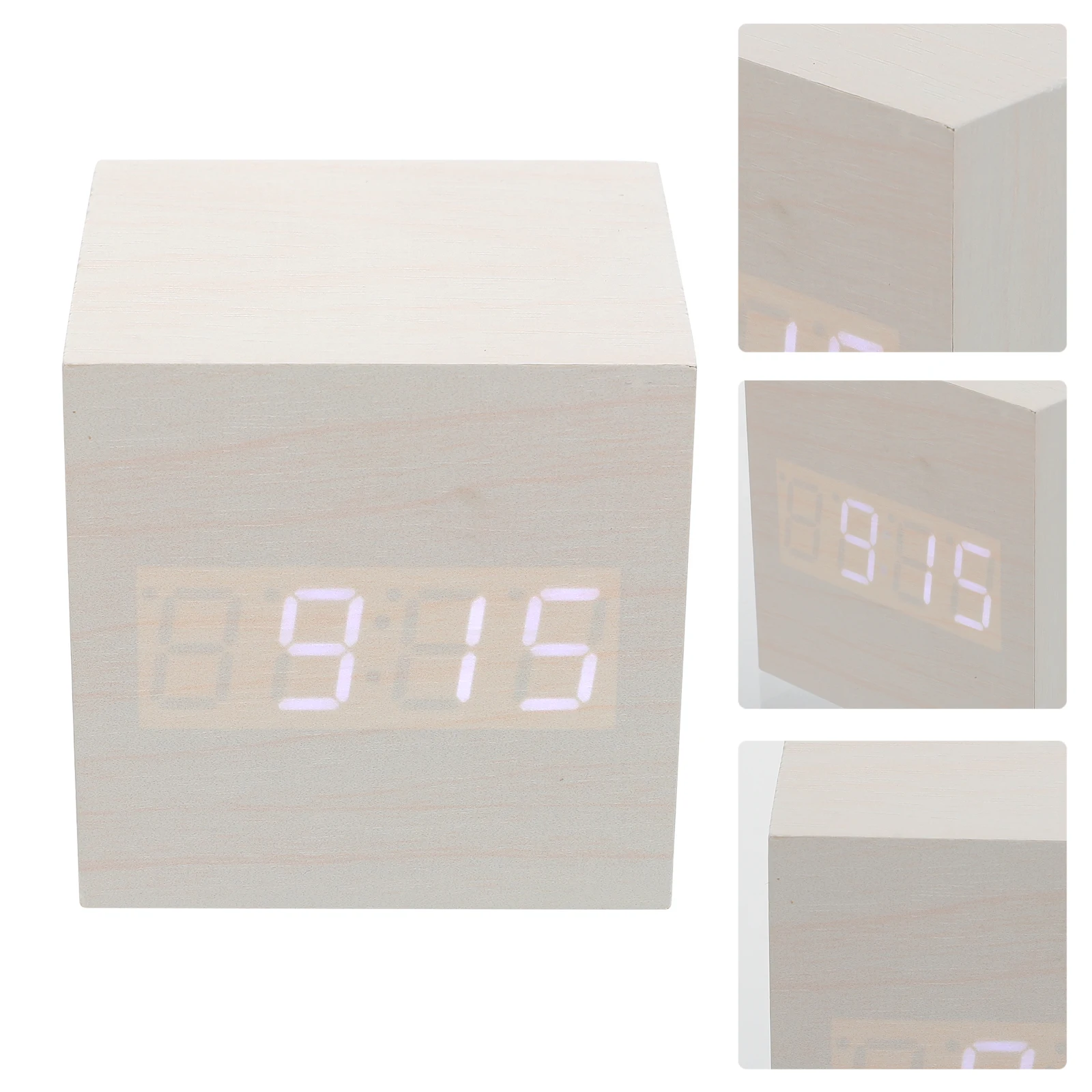 

1pc Wooden Digital Alarm Led Bedside Clock With Temperature Display Square Electronic Clock Usb Powered Anti-Snooze Function