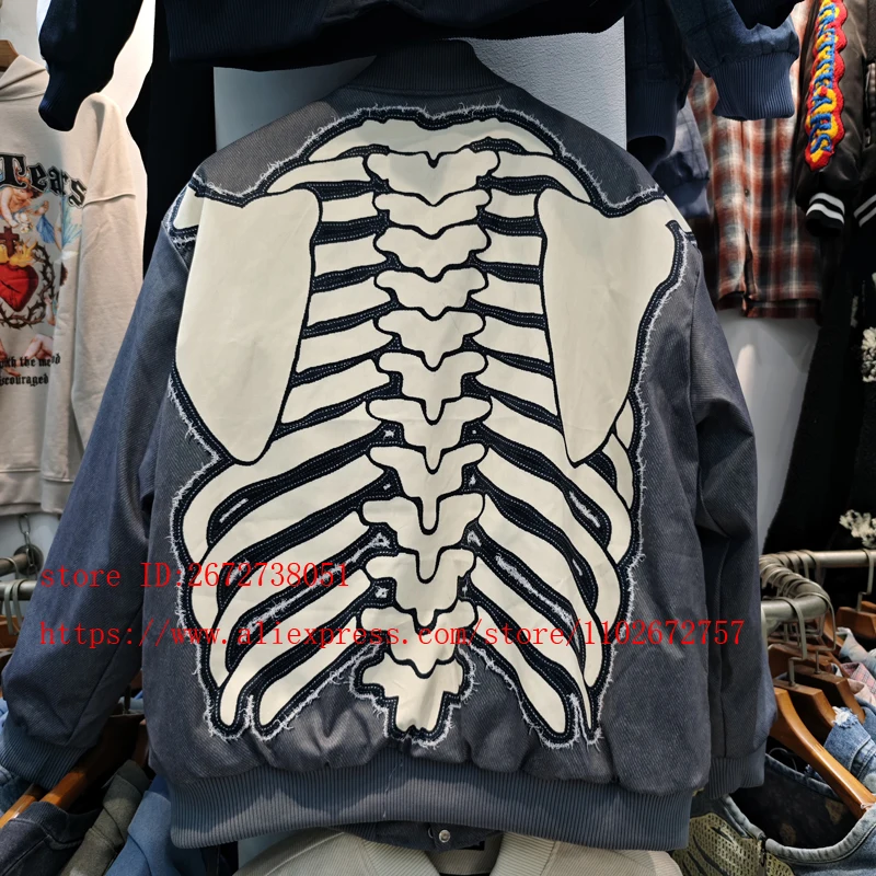 Oversize Men Saint Skulls Skeleton Print Baseball Jackets Women High Street Casual Single Breasted Jacket Coat Winter Clothing