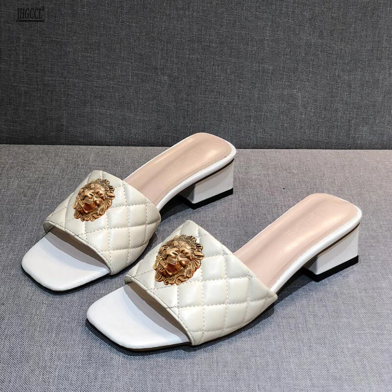 

New chunky slippers women's summer Korean version large size square head with a word fashion slippers sandalias de mujer T33