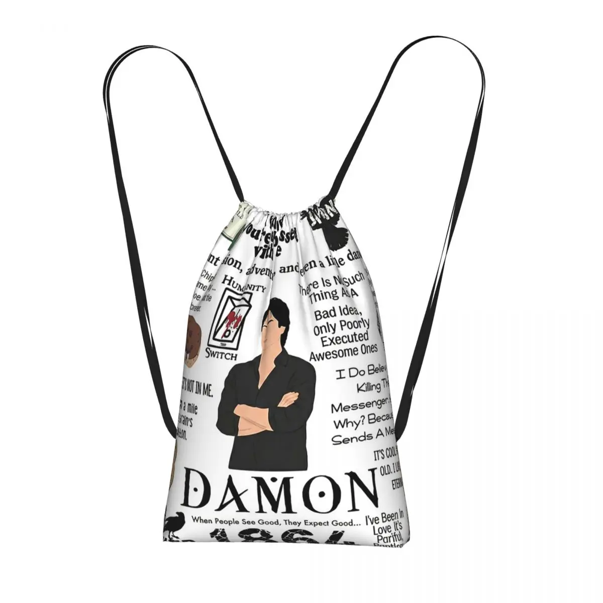 The Vampire Diaries Damon Salvatore TV Series Backpacks Fashion Drawstring Bags Storage Bag Book Bags for Man Woman Students