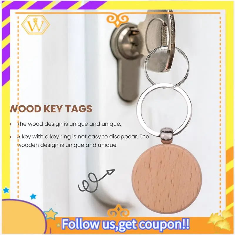 

Latest-100Pcs Blank Round Wooden Key Chain Diy Wood Keychains Key Tags Can Engrave Diy Gifts