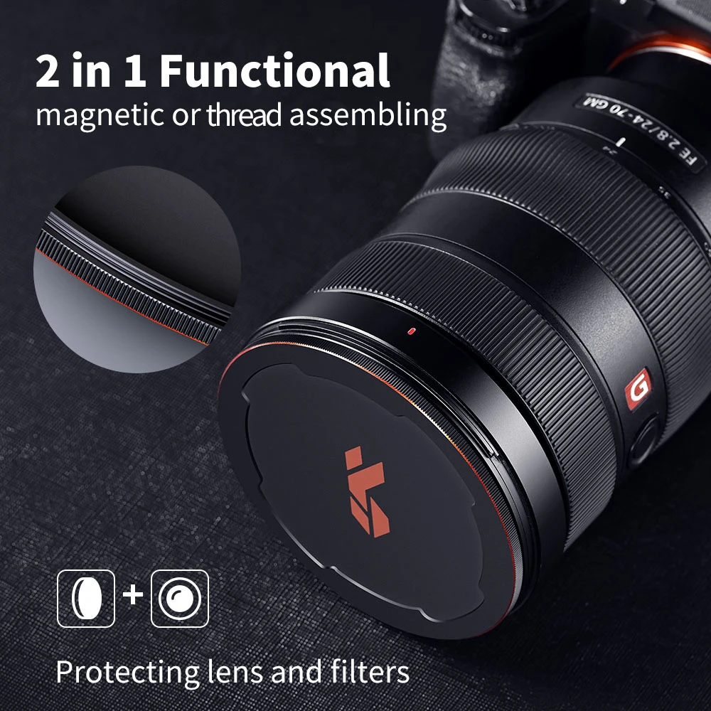 K&F Concept 49/52/55/58/62/67/72/77/82mm Magnetic Metal Lens Caps 2-in-1 (Works only with K&F Concept Magnetic Filters)