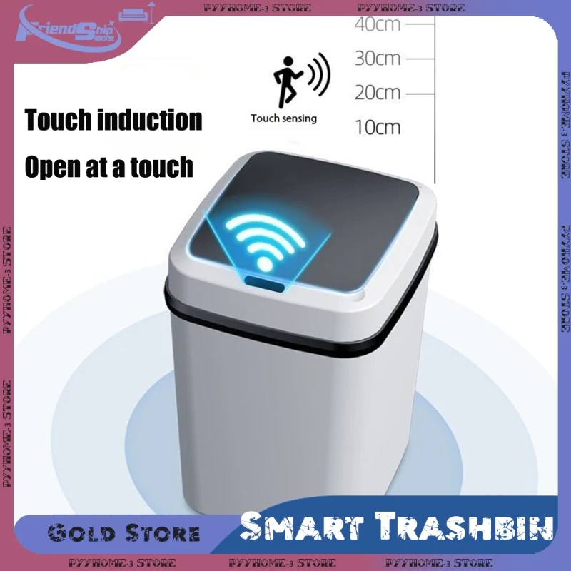 15L Smart Trashbin Automatic Sensor Large Capacity Touchless Waste Bin Energy-saving Waterproof for Kitchen Bathroom Home Office