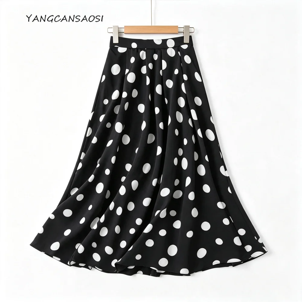 Women's Fashion Clothing 100% Natural Mulberry Silk 03Double Crepe Classic Hepburn Style Elastic Waist Flowing Large Swing Skirt