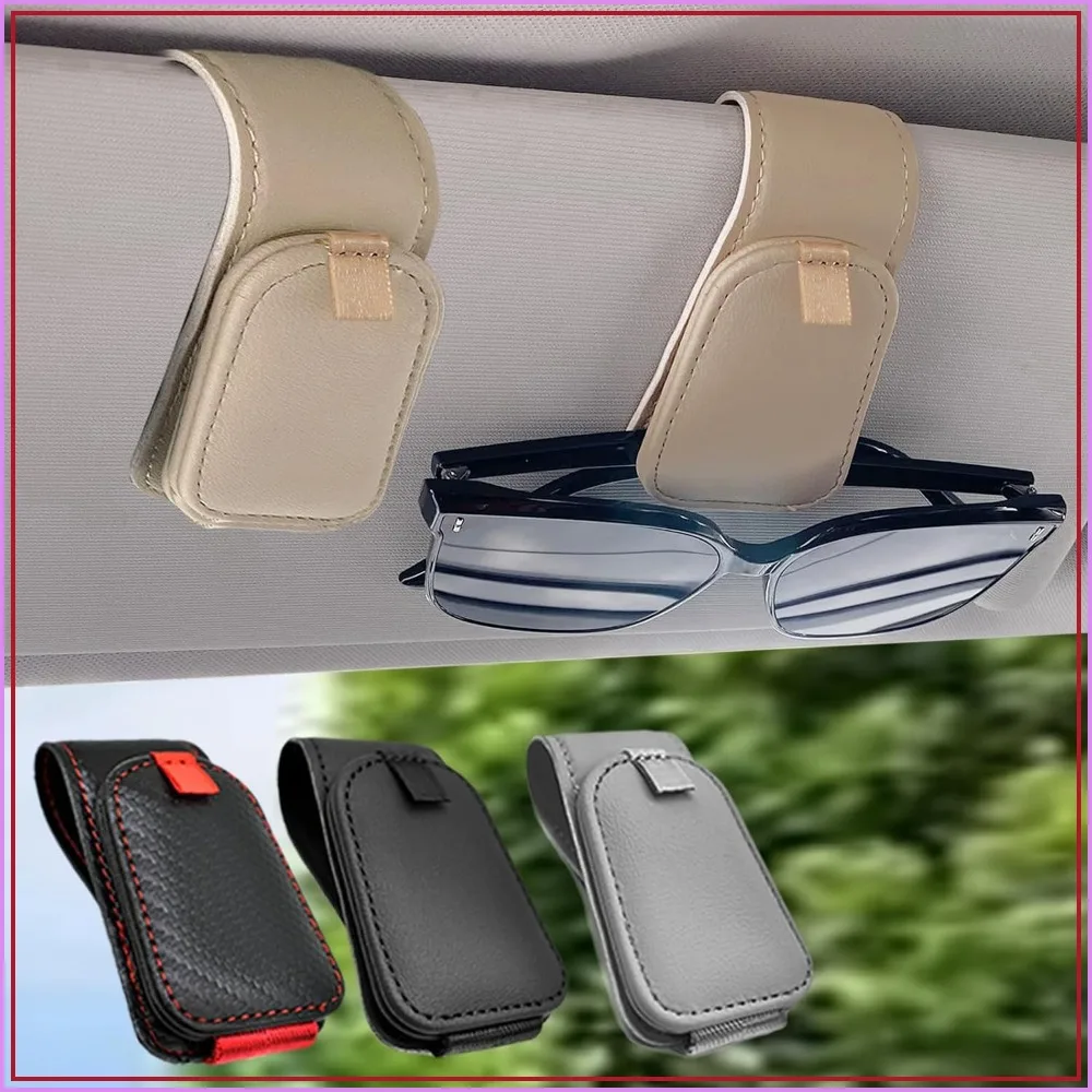 Magnetic Leather Sunglass Holder Visor Clip 2 Pack