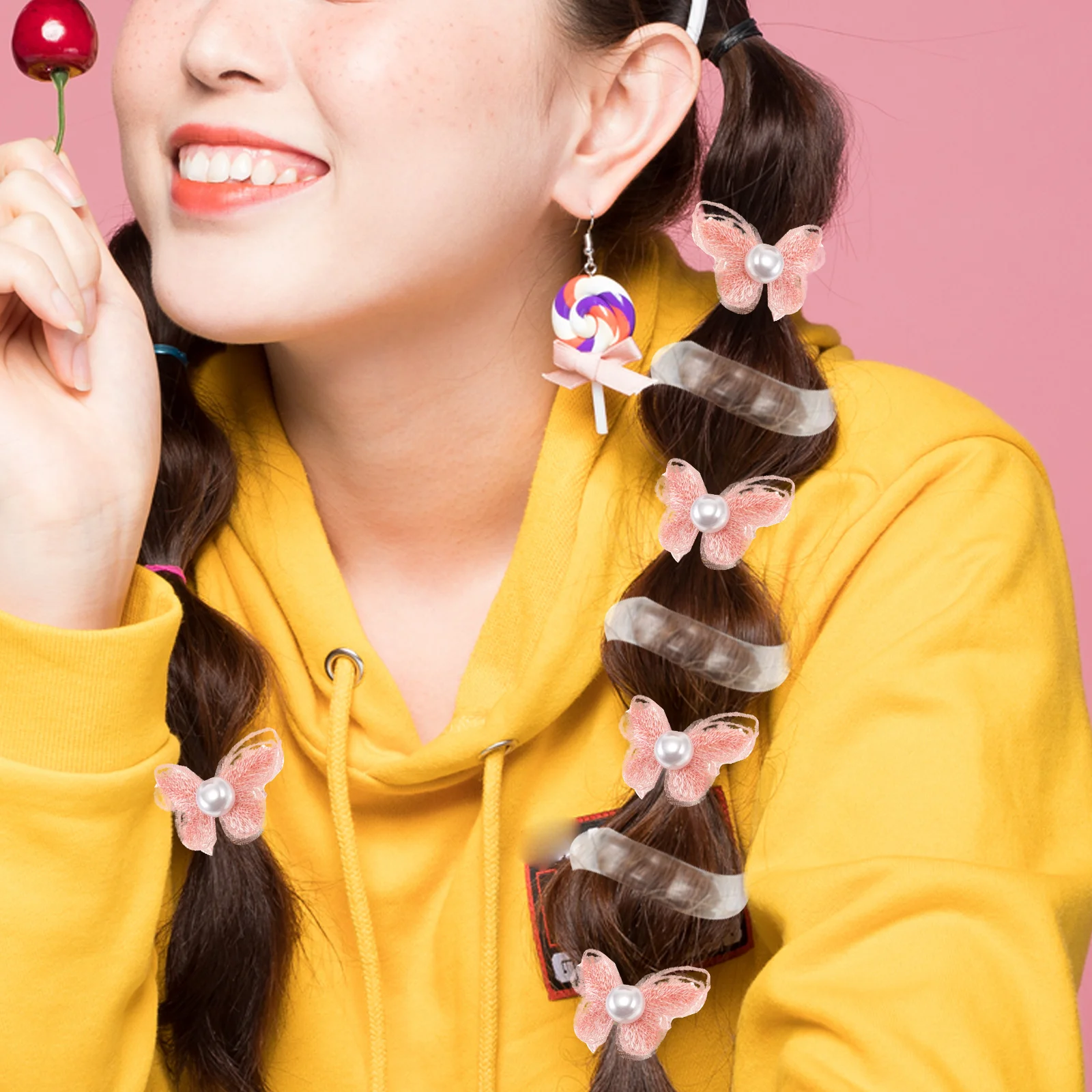 

4 Pcs Flower Telephone Wire Hair Bands Spiral Ties Elastic Cord Headband Coil Line