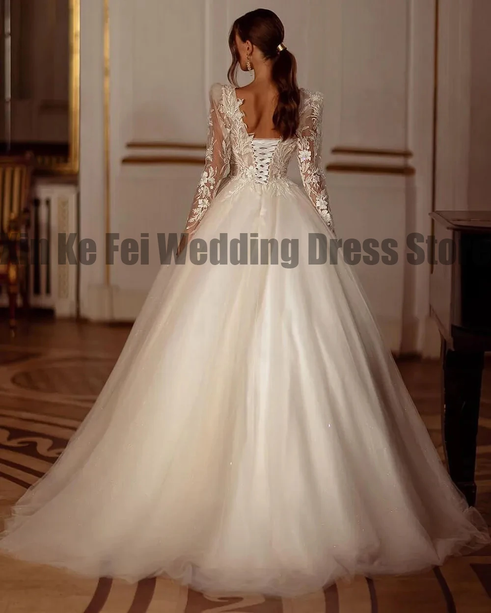 Bellissimi abiti da sposa abito Appliques di pizzo manica lunga scollo A v soffice straccio da sposa una linea tasche Backless elegante nuovo 2023