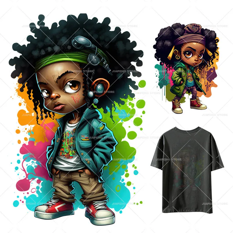 Colorful Black BOY COOL Design Patches Heat Transfers For Clothes Black Girl Iron on Transfers on Clothing DTF Vinyl Stickers